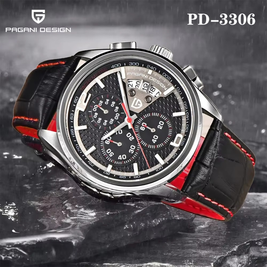 PAGANI DESIGN Chronograph Armbanduhr, Quarz, Edelstahl, Leder, Herren - Bild 3