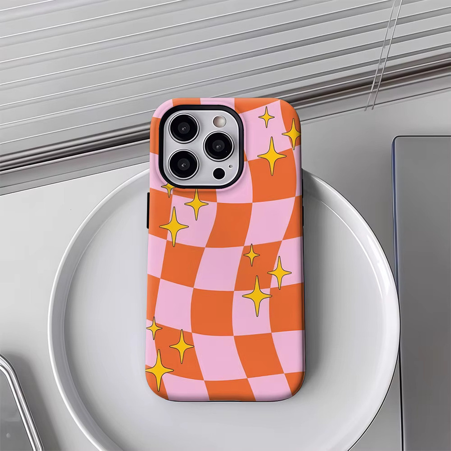 Checker Stars Handyhülle mit doppelschichtiger Rückseite für iPhone 17 16 15 14 13 12 Pro Max Plus, Multicolor - Bild 3