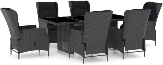 vidaXL 7-tlg Garten-Essgruppe aus Poly Rattan mit Glasplatte und Auflagen in Anthrazit - Bild 1