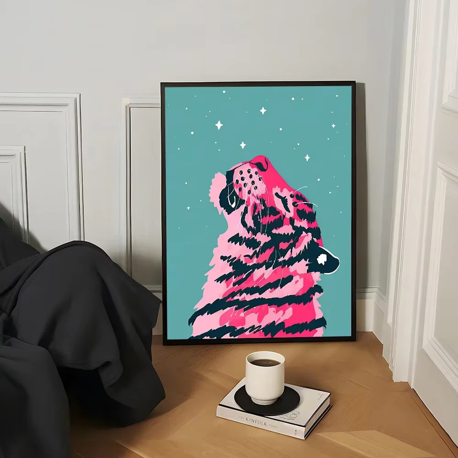 Kayou Wandposter Abstraktes Tiger-Leopard-Mädchen mit Regenbogen-Motiv, selbstklebender wasserfester Papieraufkleber, Mehrfarbig - Bild 4
