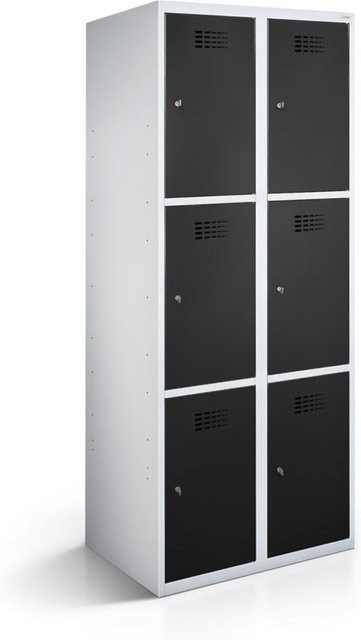 rotstahl Fächerschrank mit 6 Fächern aus Stahlblech, Korpus lichtgrau und Türen schwarz, B/T/H: 60 x 50 x 180 cm - Bild 1