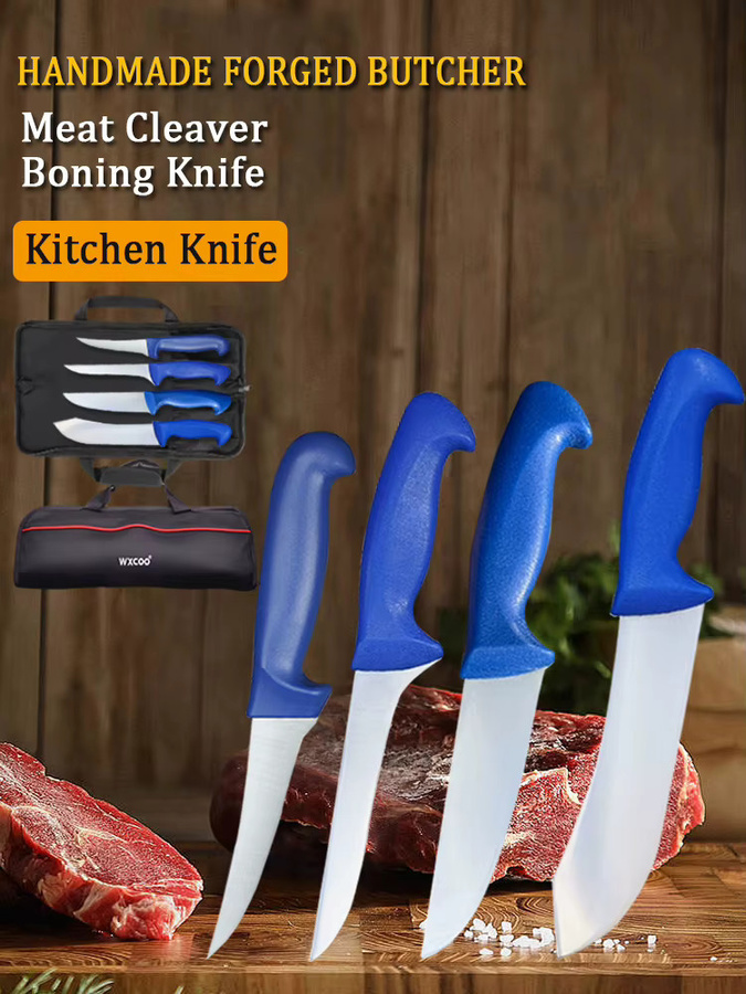 WXCOO Metzger-Ausbeinmesser-Set aus Edelstahl in Blau mit Tasche, 1-5-teiliges Küchenmesser-Set für Fischfiletiermesser und Küchenzubehör - Bild 5