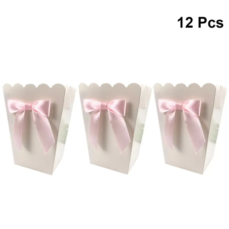 12er Set Rosa Popcorn Boxen mit Schleife aus Papier für Party und Geburtstag als Snack- und Süßigkeitenbehälter - Bild 2