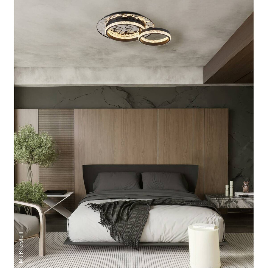 Globo Lighting LED-Deckenleuchte in Schwarz und Chrom, modernes Ring-Design aus Metall, B/H/T: 40 x 14 x 50,5 cm - Bild 2