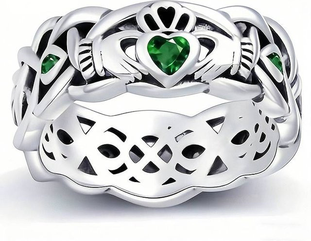Huitan Ring, silberfarben, hellgrünes Herz-Zirkonia, Vintage, Damen - Bild 1
