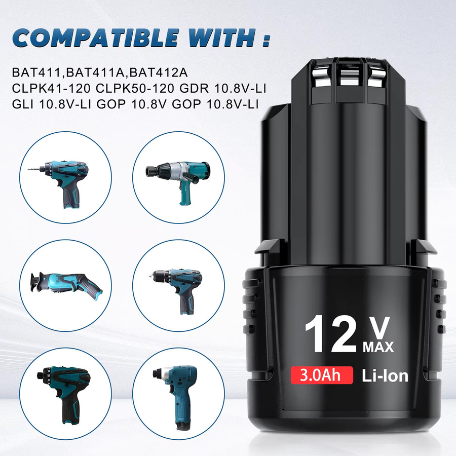 Bosch Ersatzbatterie 12V mit 3000mAh in Schwarz für Elektrowerkzeuge BAT412A BAT414 BAT411 BAT412 - Bild 4