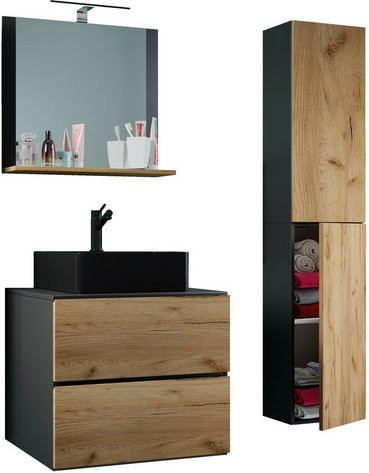 VCM Badmöbel Set Lendas S BL, 4-tlg. Waschplatz-Set mit Keramik-Waschtisch und Spiegel in Anthrazit, Breite: 60 cm - Bild 1