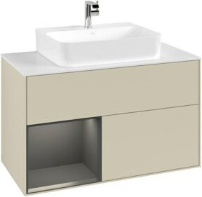 V&B Waschtischunterschrank Finion 100 in Lackausführung mit Regal links, Breite: 100 cm, Höhe: 50,1 cm, Tiefe: 50,1 cm - Bild 1