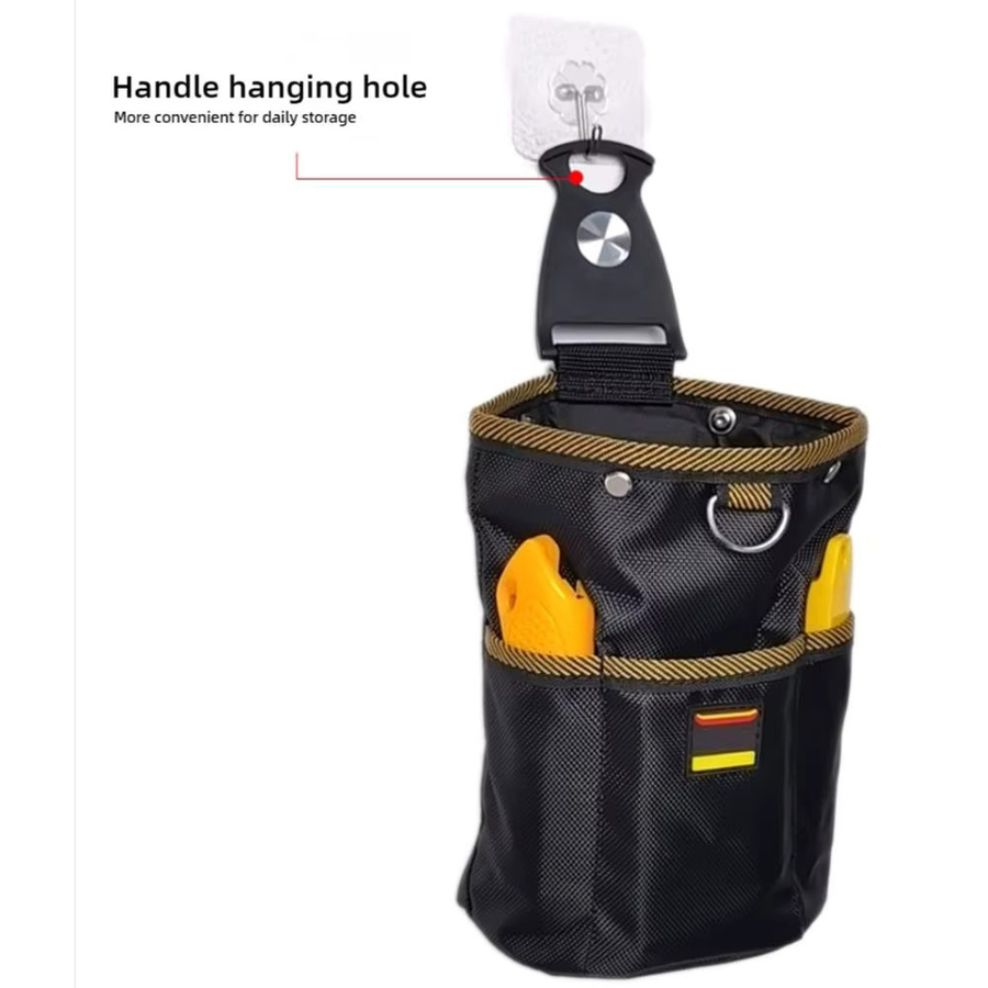 Drehbare Werkzeugtasche 1680D mit Schnellaufhängung für Holzbearbeitung und Elektriker, Schwarz, B/T/H: 21,5 x 15,0 x 10,0 cm - Bild 6