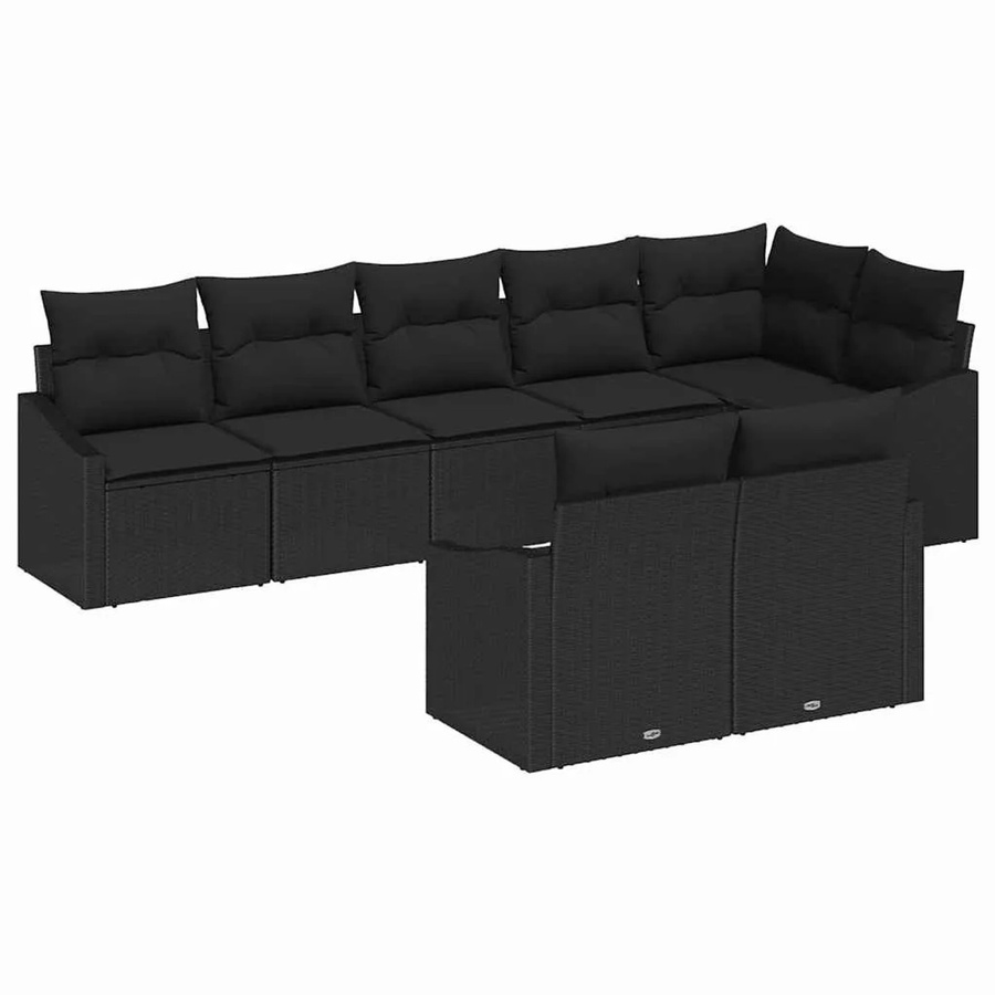 vidaXL Gartensofa-Set aus Poly-Rattan in Schwarz mit 8 Kissen und L-Form für Garten und Terrasse - Bild 2