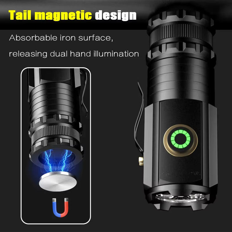 KDULIT Mini LED Taschenlampe mit 2000lm, wiederaufladbare EDC Fackel mit Magnet und Type-C, IP68 wasserdicht, Schwarz - Bild 3