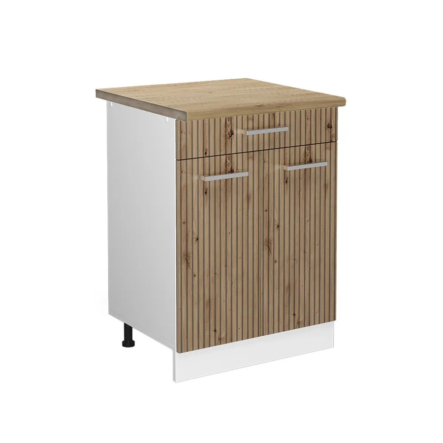 Vicco Küchenunterschrank R-Line Artisan-Eiche Weiß mit Schubladen und Türen, B: 60 cm, H: 81,6 cm, T: 60 cm - Bild 2