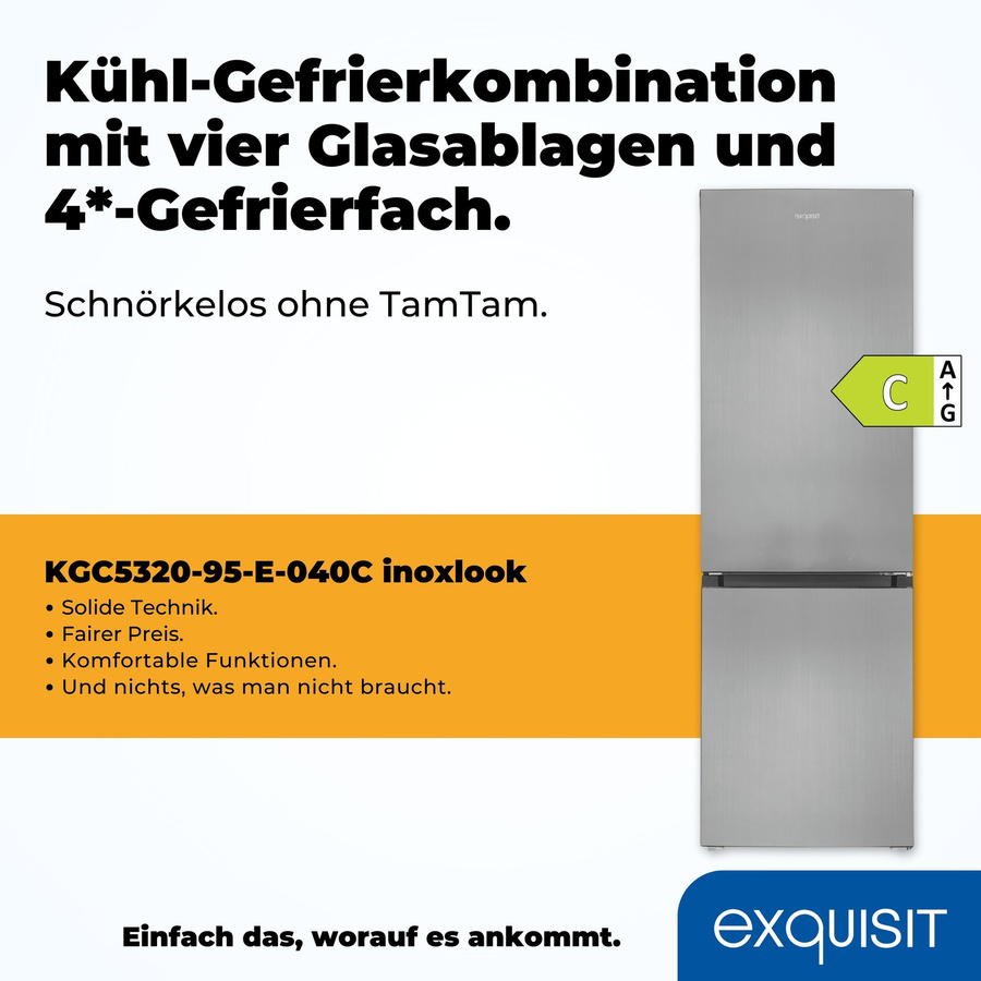 Exquisit KGC5320-95-E-040C Kühl-Gefrierkombination in Silver mit Inoxlook, freistehend - Bild 2