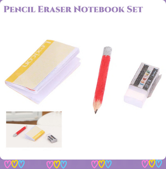 DIAPER&CORED Puppenhaus Bleistift Radiergummi Notebook Set, Zubehör, 1-teiliges Set - Bild 1
