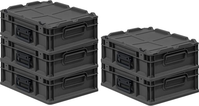 PROREGAL Eurobox Nextgen Portable Transportbox 5er Set, Schwarz, H x B x T: 13,5 x 30 x 40 cm, 11 Liter pro Box - Bild 1