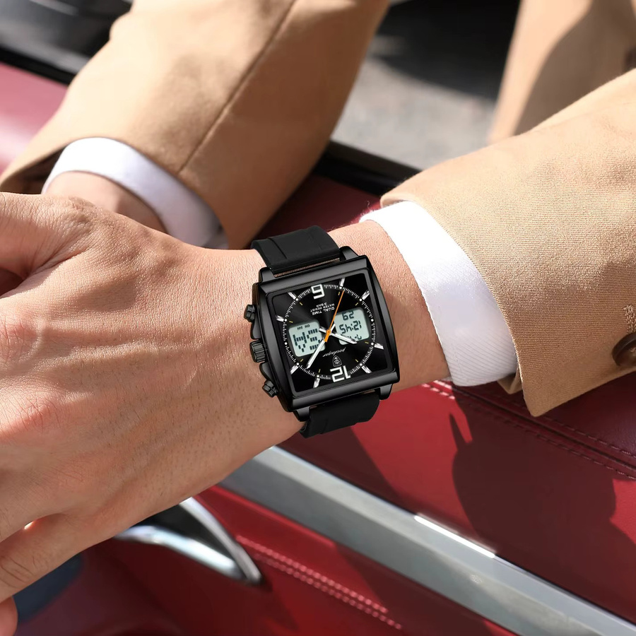 POEDAGAR Armbanduhr, Quarz, Digitaluhr, eckig, Schwarz, Herren - Bild 6