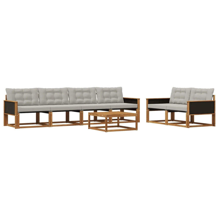 vidaXL Outdoor-Sofagarnitur aus Akazienholz und Textilene mit Kissen, 7-teiliges Set, Grau/Natur - Bild 2