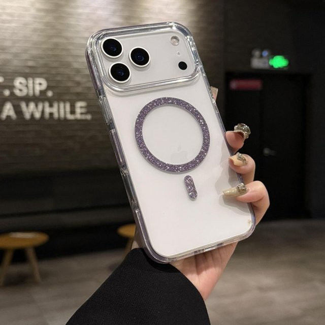 Transparente Magnetische Glitzer Rüstung Hülle für Apple iPhone in Grau - Bild 1