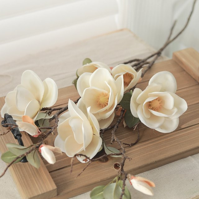 Kahaul Künstliche Magnolienblumen in Orange als langer Zweig für deine Dekoration - Bild 1