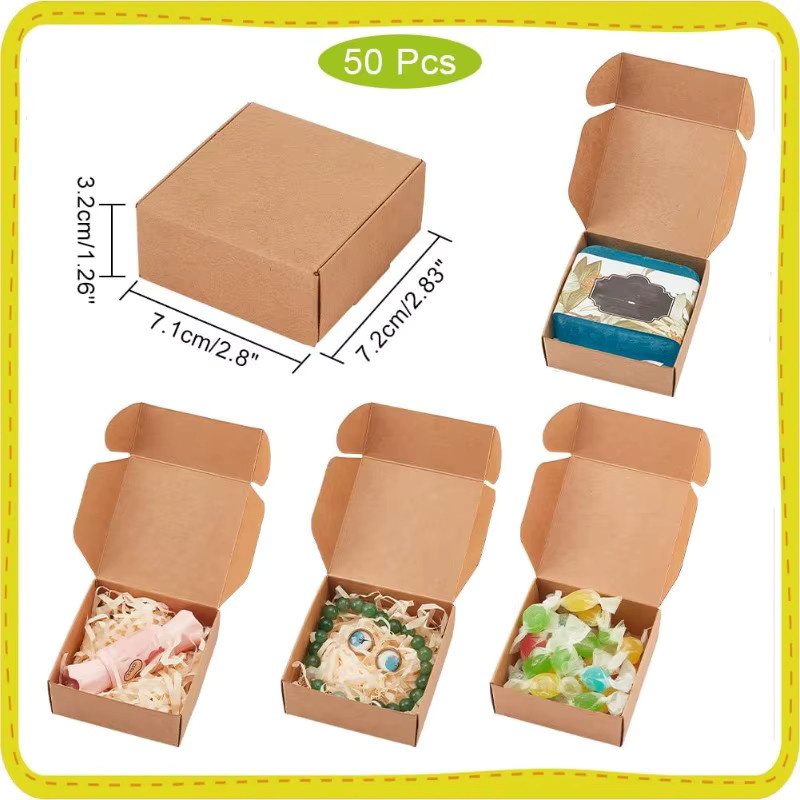 50 Stück Schmuck-Geschenkboxen aus Kraftpapier in Braun, B/T/H: 7,1 x 7,1 x 3,3 cm - Bild 2