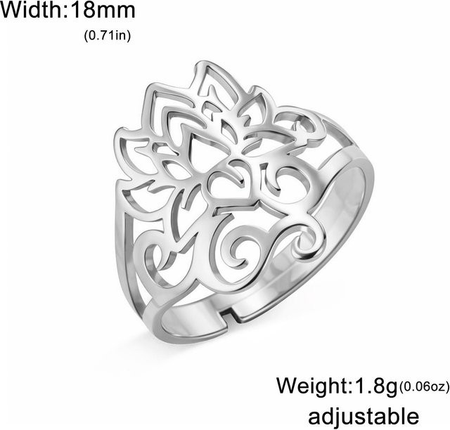 Ring Lotusblumen-Filigran, Edelstahl, Silber, Damen, verstellbar - Bild 1