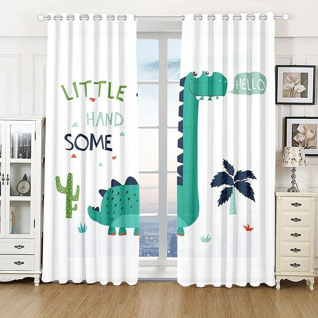 A Family Of Home Textiles Kindervorhänge mit Dinosaurier- und Dschungel-Motiv, 2er-Set, halbtransparent, Mehrfarbig, Breite: 60 cm, Höhe: 150 cm - Bild 1