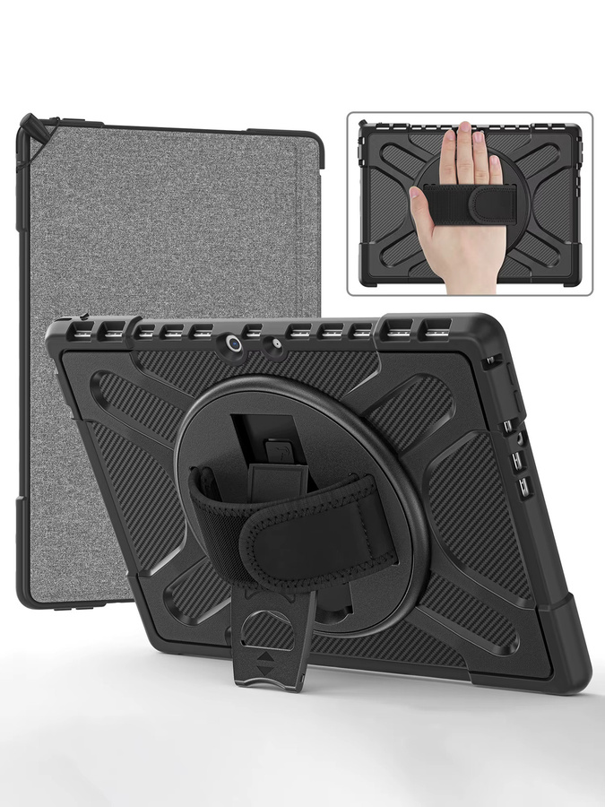 EGYAL Robuste Schutzhülle mit verstärkten Ecken und Halterung für Microsoft Surface Pro 11 10 9 8 7 6 5 4 und Surface Go 1 2 3 4 in Schwarz und Gelbgrün - Bild 7