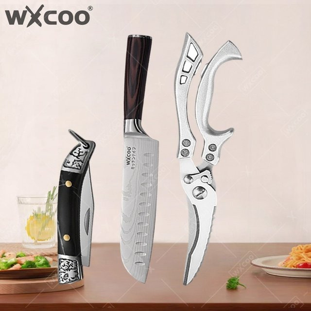 WXCOO 5-teiliges Edelstahl-Messerset mit Santoku-Messer, Fischmesser und Schere im japanischen Stil - Bild 1