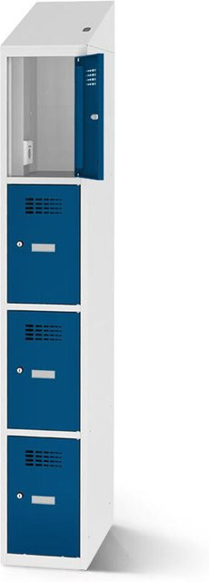 rotstahl Fächerschrank mit Ladefunktion und 4 Fächern in Dunkelblau mit lichtgrauem Korpus, B: 30 cm, H: 200 cm - Bild 1