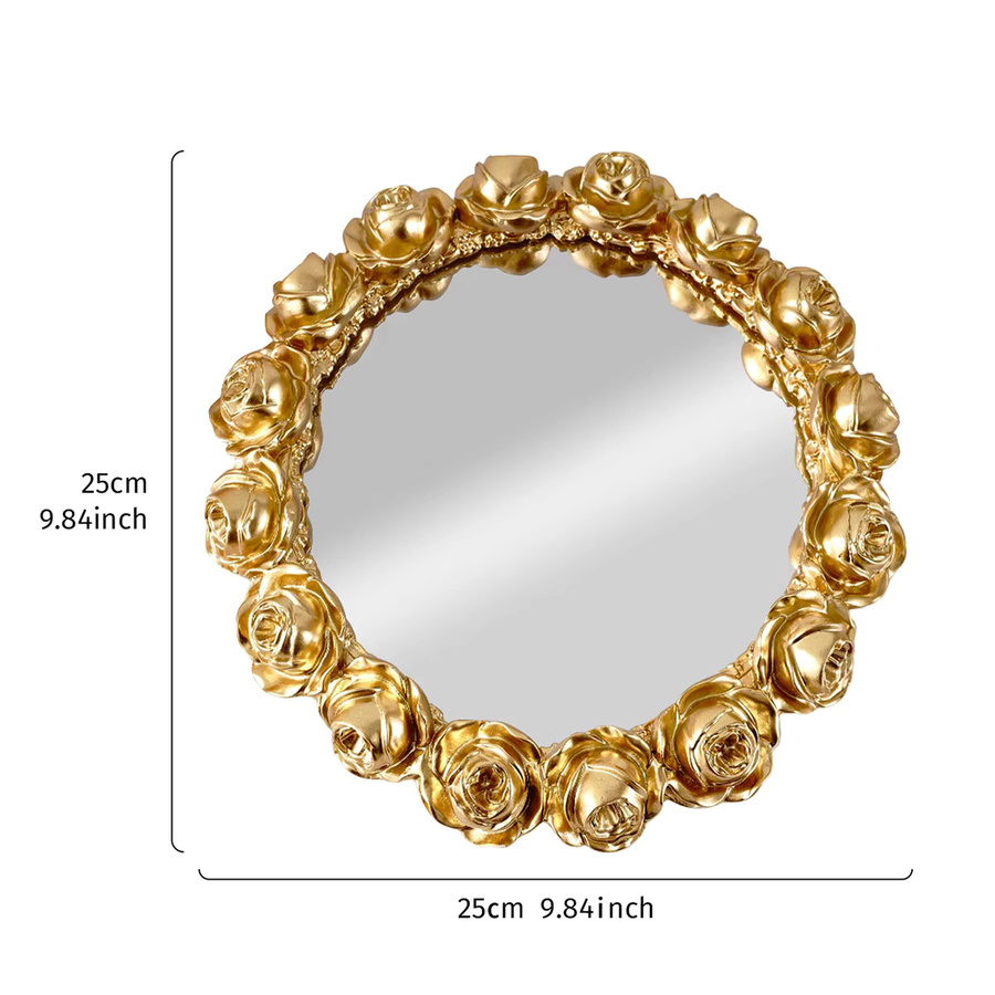 Dekoratives Spiegeltablett in Rosenform, handbemaltes Kunsthandwerk aus Harz in Gold - Bild 2