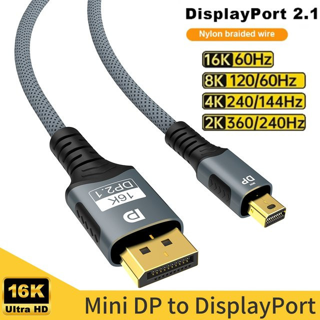 FDBRO Mini DisplayPort zu DisplayPort Kabel DP2.1 Bidirektionaler Konvertierungsadapter für 16K@60Hz und 4K@144Hz für Gaming Laptop und MacBook Air - Bild 1
