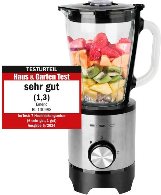 Emerio Standmixer BL-130988 in Silber und Transparent mit Edelstahl und Glasbehälter, B/H/T: 18 x 37 x 22 cm - Bild 1