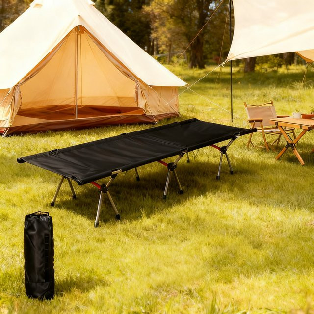 Klappbares Campingbett für Erwachsene von AZULBLANCO in Schwarz mit Metallrahmen und Outdoor-Stoff - Bild 1