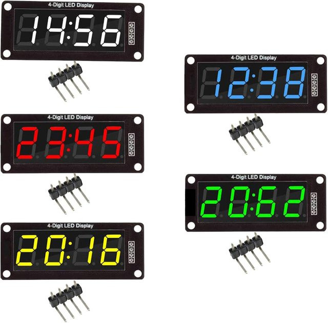 AOKIN TM1637 0,56 Zoll LED-Digitalanzeige 7-Segment 4-stellige Uhr mit Doppelanzeige in Rot, Grün, Weiß, Gelb oder Blau - Bild 1