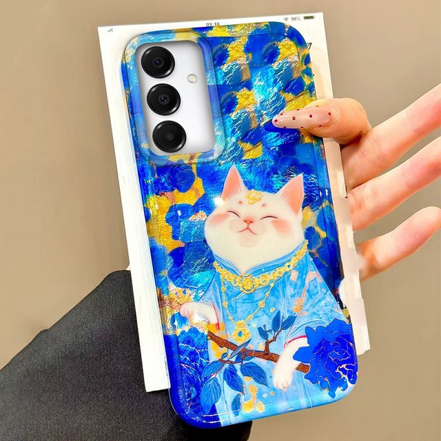 Handyhülle Lucky White Cat Vortex Textur für Samsung Galaxy A16 A26 A36 A56 A25 A35 A55 A14 A34 A54 A15 A13 A32 A12 in Weiß - Bild 1