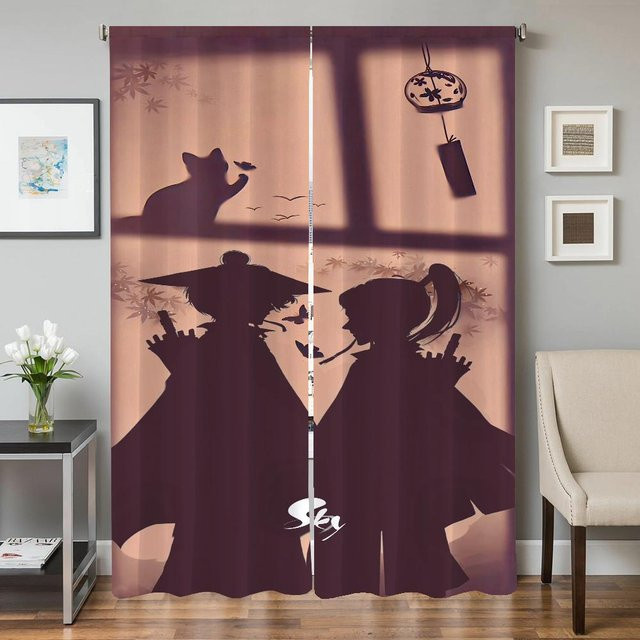 2er-Set Küchenvorhänge von Household supplies MH, semi-transparent, braun, B: 50 cm, H: 70 cm - Bild 1