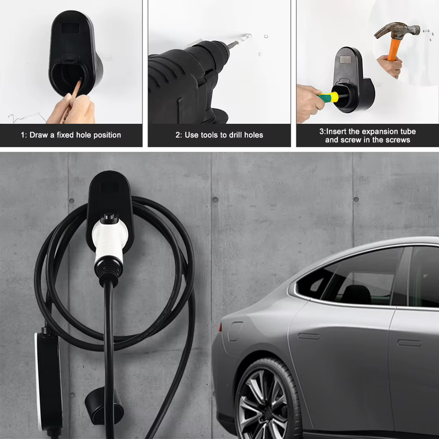 IPENGEN EV Ladegerät Wandhalterung Typ2 für elektrische Auto Ladekabel Organizer in Schwarz - Bild 4