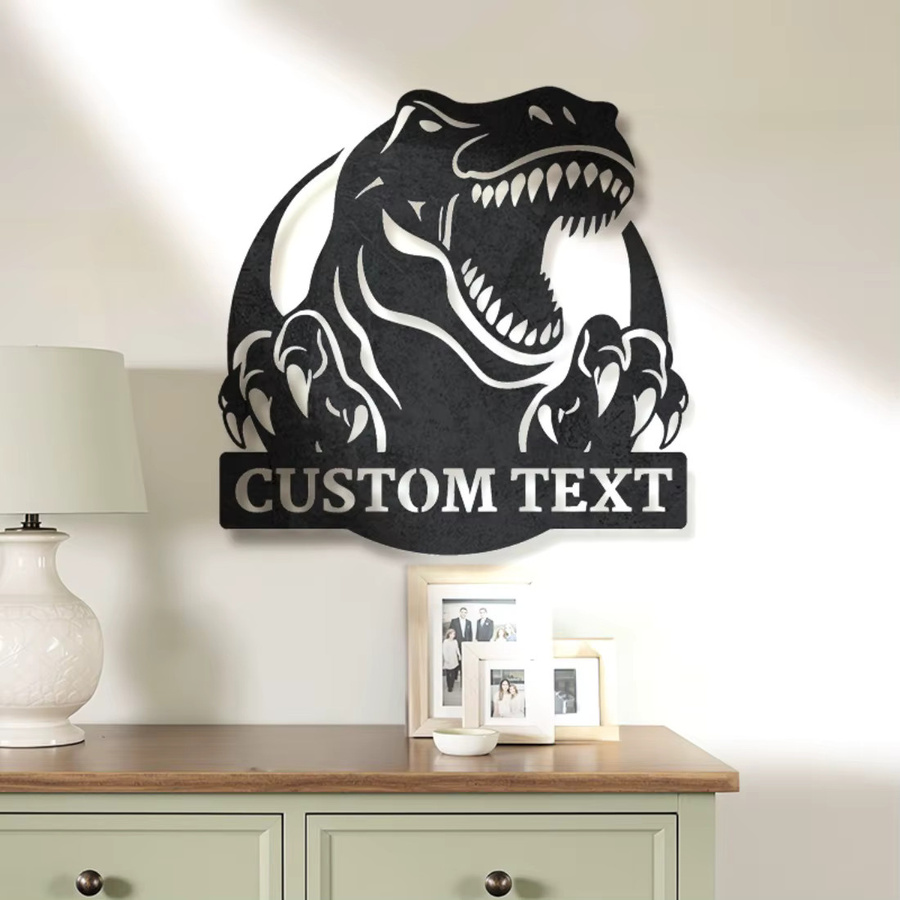 Hello Young Personalisierte T-Rex Metallwandkunst im Vintage-Stil, Schwarz - Bild 3