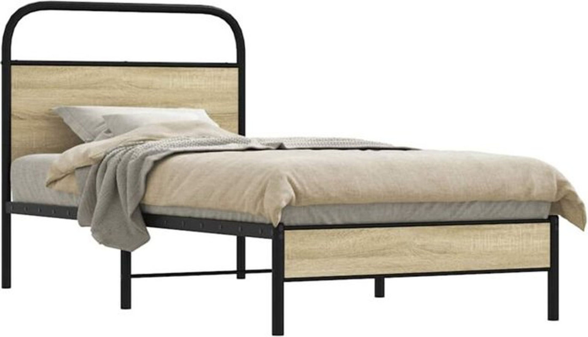 Vidaxl Bettgestell aus Holzwerkstoff und Metall in Eiche Natur und Braun, B/T/H: 190 x 75 cm - Bild 1
