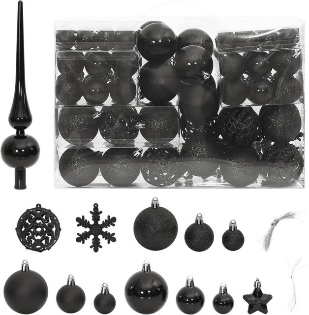 furnicato 111-teiliges Weihnachtskugel-Set in Schwarz mit Sternen und Schneeflocken aus Polystyrol - Bild 1