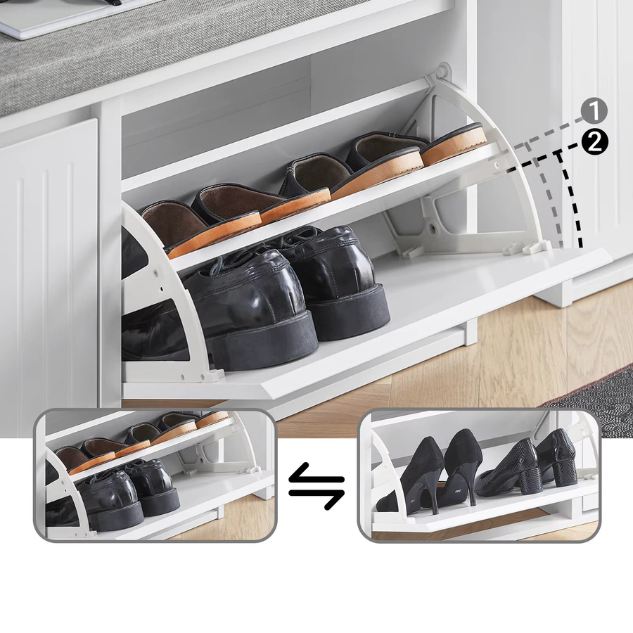 SoBuy Schuhbank FSR98-XL als Schuhkipper und Schuhschrank mit 2 Klappen und Sitzkissen in Weiß, B/T/H: 100 x 46 x 26 cm - Bild 3