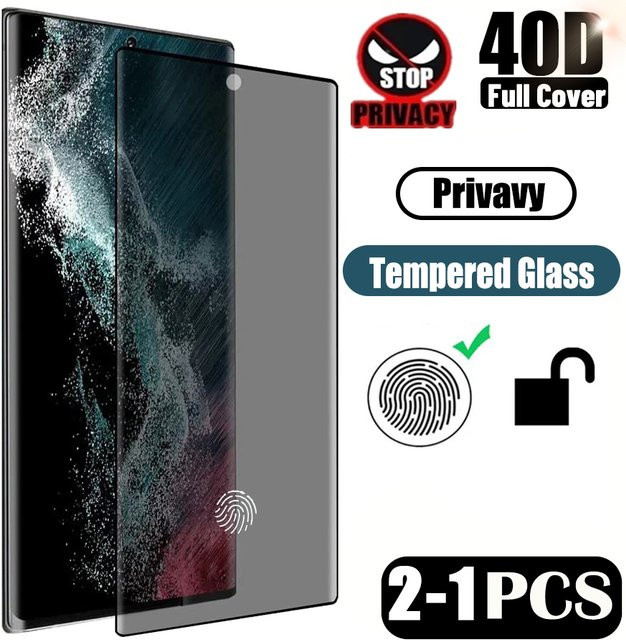 Samsung Anti-Spy Privatsphäre-Schutzglas Displayschutzfolie für Galaxy S24 S23 S22 S25 S26 Ultra 5G mit Fingerabdruck-Entsperrung in Transparent - Bild 1