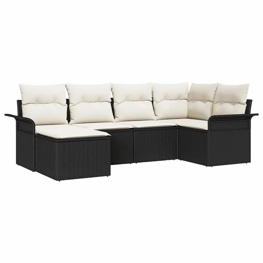 vidaXL Garten-Sofa-Set 6-teilig aus Poly-Rattan in Schwarz mit Kissen und Fußhocker - Bild 2