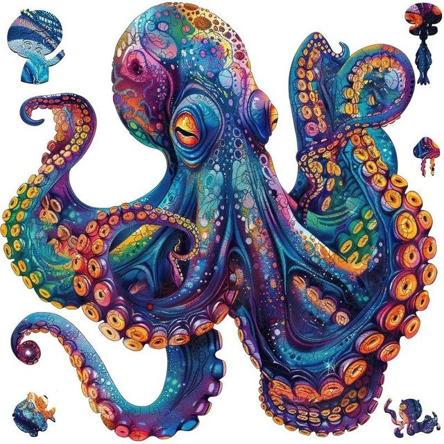 Qiuenisray Oktopus Ozean Puzzle Holz 200 Teile ab 14 Jahre - Bild 1