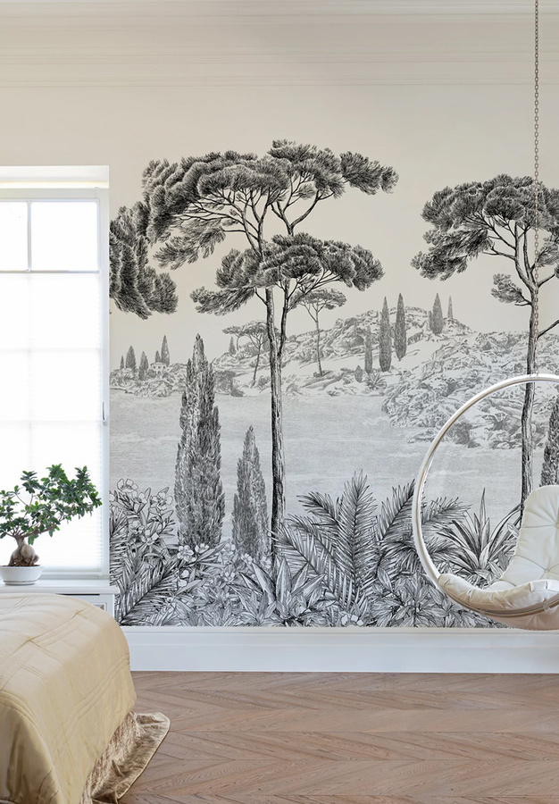 Isidore Leroy Wandgestaltung Mural Peninsule Panel A in Grau mit mediterranem floralem Design - Bild 1