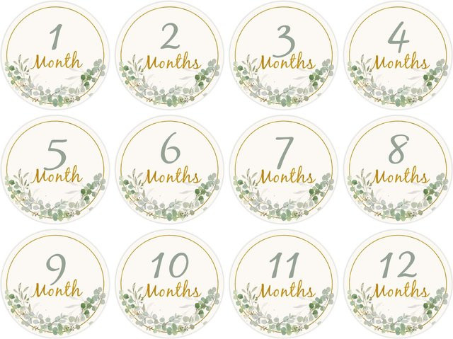 12er Set Baby Meilenstein Karten für Fotografie und Geburtstag von 1 bis 12 Monaten in Weiß und Mehrfarbig aus Papier - Bild 1