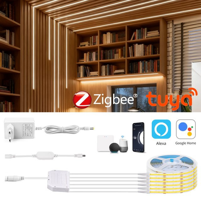 Tuya Zigbee Smart Home LED Wand Licht COB Streifen in Weiß mit App-Steuerung für Alexa und Google Assistant (DC12V) - Bild 1