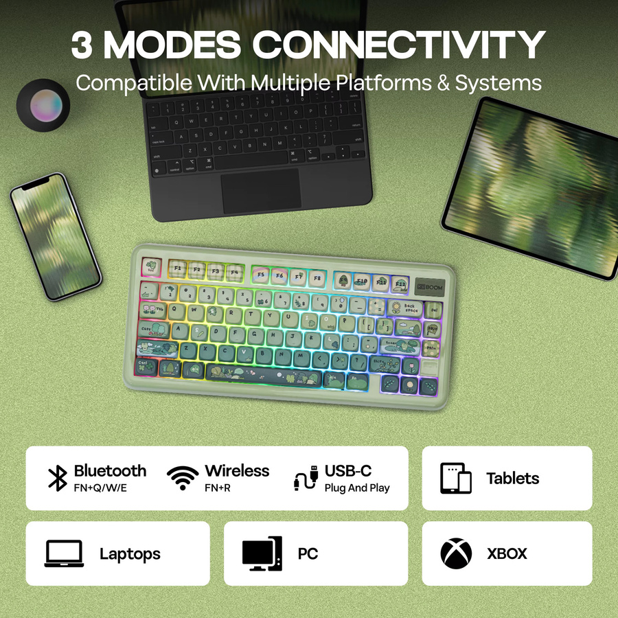 KiiBOOM Phantom81 Lite QMK/VIA 75 % mechanische Tastatur mit Hot-Swap und RGB-Hintergrundbeleuchtung, kabellos via Bluetooth oder 2,4 GHz sowie kabelgebunden, blaues ABS-Gehäuse - Bild 5