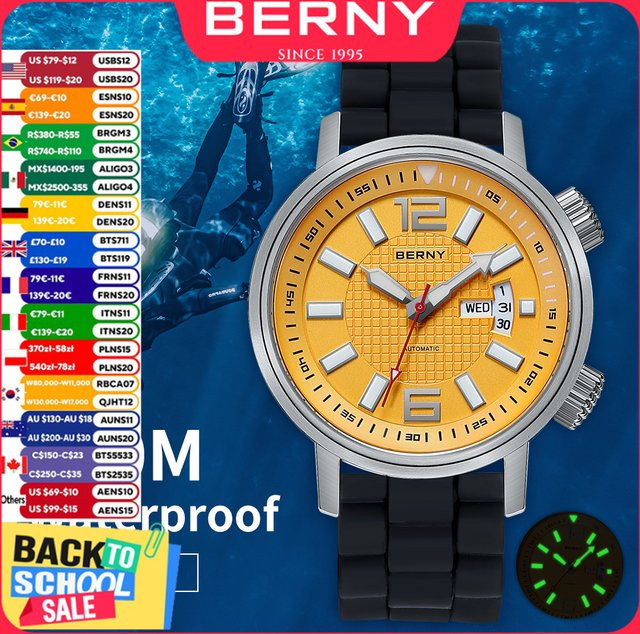 BERNY Armbanduhr Automatik, Edelstahl, Saphirglas, 20 ATM, Herren - Bild 1