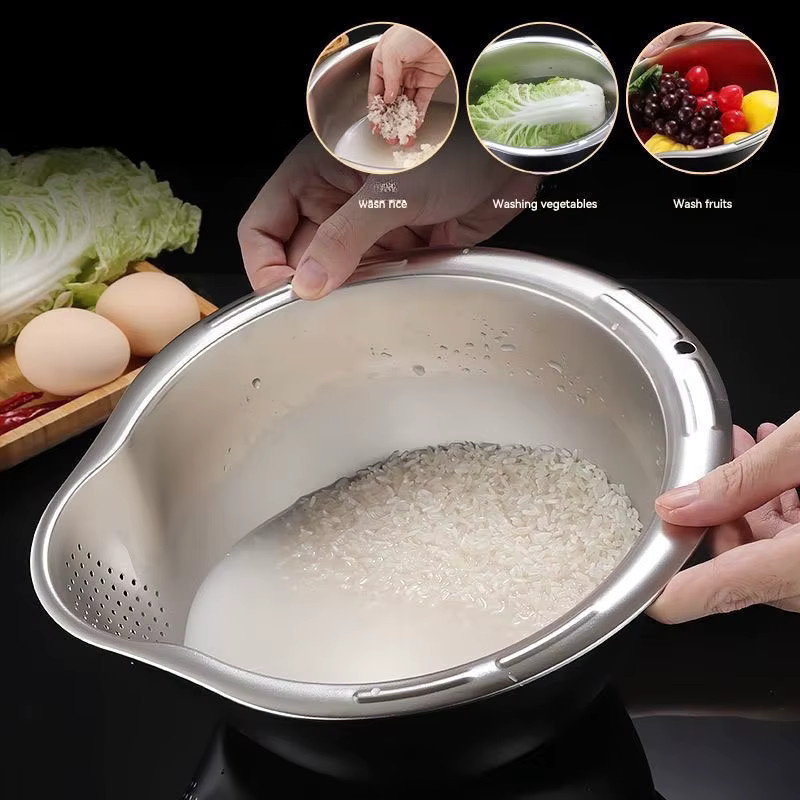 BAIJL Reiswaschschüssel aus Edelstahl in Silber als Reissieb und Obst- sowie Gemüsesieb - Bild 3